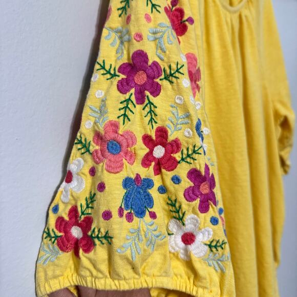 Talbots Top Size XL Yellow Embroidered Floral Off Shoulder Festival Artsy - Picture 8 of 11